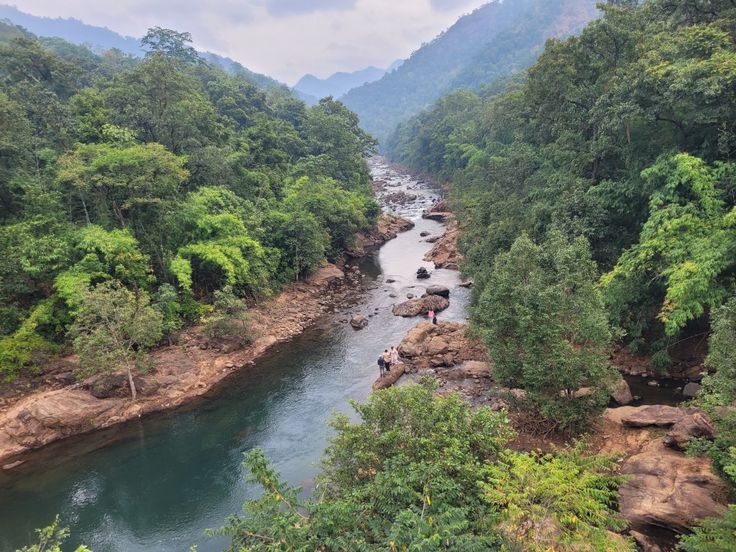 Amruthadhara waterfall cascading into a rocky stream in Maredumilli forest, in AP